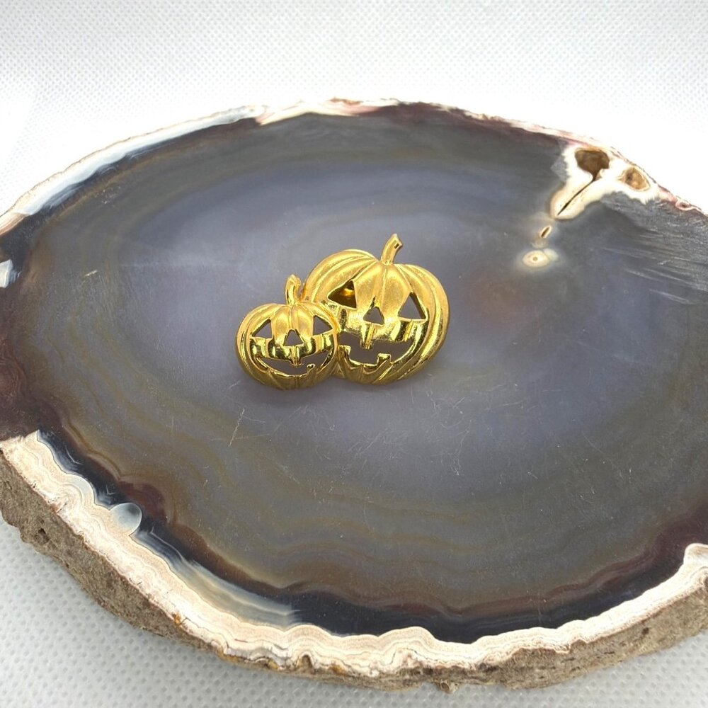 Vintage Avon Gold-Tone Double Pumpkin Halloween Pin Brooch Fall Harvest Autumn - Picture 5 of 9